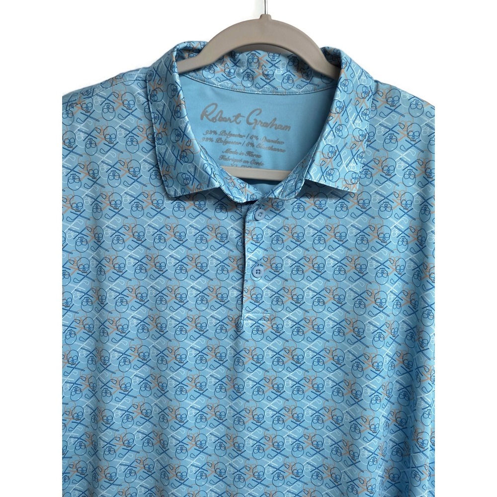 Robert Graham Performance Polo Shirt Men XL Teal Skull Crossbones Golf Club